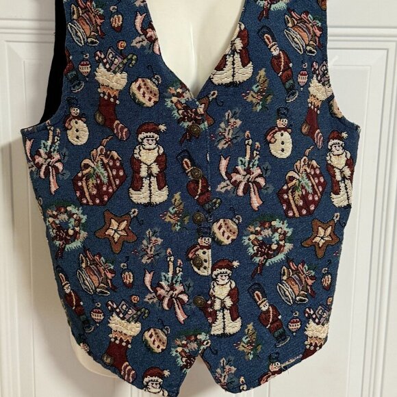 Bobbi Brooks Santa Snowman Vest Sz Medium Tapestry Holidays Festive - Picture 3 of 7